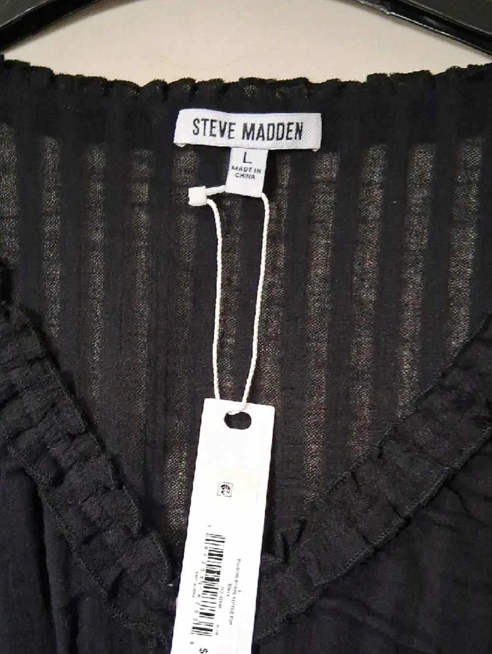 Steve Madden Black Ruffle-Trim Button Peplum Top. Juniors Large - Picture 2 of 5